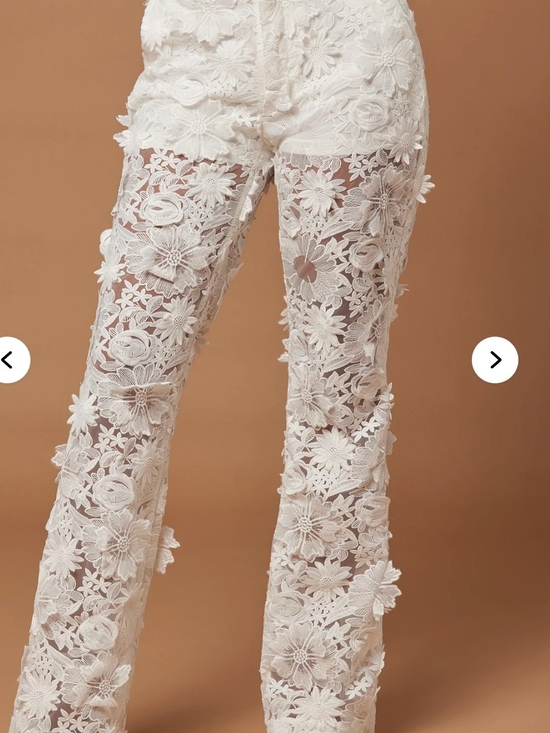 Fashion Nova Pants - Elegant Fashion Nova Denise Embroidered Floral Pants - White